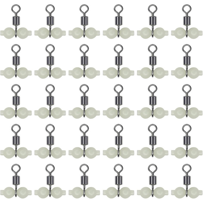 Рибальські вертлюги 3-сторонні світяться в темряві рибальські котушки Поворотні розєми Рибальське приладдя Рибальські гачки Розєм волосіні для швидкого зєднання рибальських приманок, 30 шт.