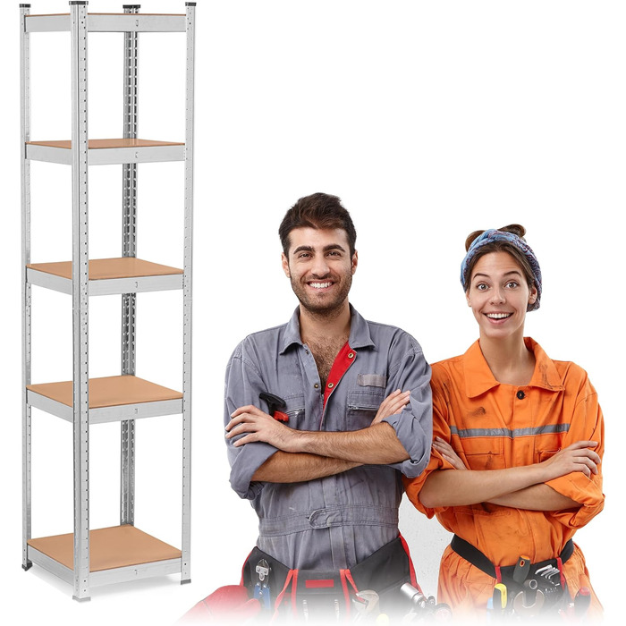 Міцний стелаж - Металевий - Підвал - Гараж - Зберігання - Обладнання для майстерні - Стелаж для інструментів - з 5 полицями з МДФ - Настінна полиця - Стелаж без болтів - Стоячий - Високий - 180x40x40 см Сталь 40x40x180