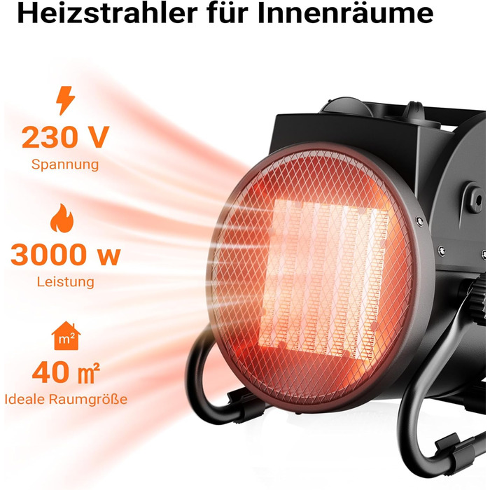 Керамічний обігрівач Wiltec потужністю 3 кВт, 3000 Вт з термостатом, вентилятор площею 40 м, 3 рівні потужності