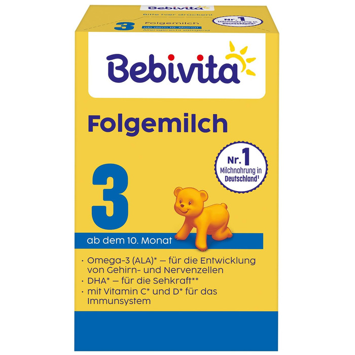 Молочна суміш Bebivita 3 для дітей віком від 10 місяців (4 x 500 г), з вітамінами C та D, Омега-3 (DHA, ALA), що насичує дитину відповідно до віку