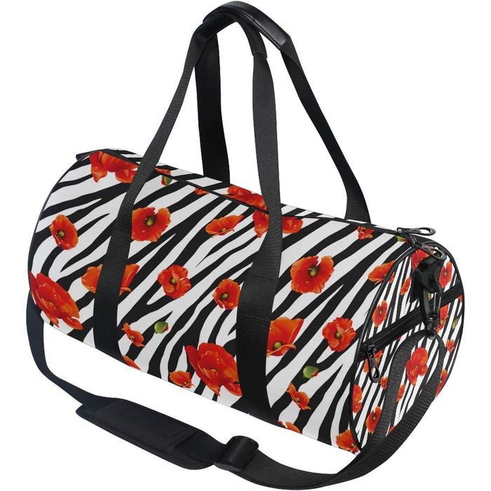 Сумка-мішок із зебровим принтом та червомими маками, з цупкої тканини, дорожня сумка, сумка на вихідні, для багажу, ручна сумка для чоловіків та жінок, для спорту та подорожей