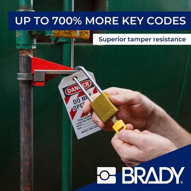 Замок навісний Brady SafeKey алюмінієвий, замок для блокування/маркування (Lockout/Tagout) з ключем замок безпеки для внутрішнього та зовнішнього використання висота дужки 38.10 мм індивідуальний ключ червоний