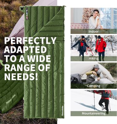 Натуральний пуховий спальний мішок Naturehike, ультралегкий, компактний портативний конверт 650 FP, зимовий спальний мішок на 3-4 сезони з невеликим розміром упаковки для кемпінгу на свіжому повітрі CW295-армійський зелений-650FP