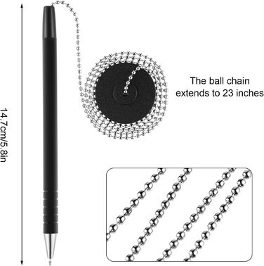 Безпечна кулькова ручка Outus 10Pcs із самоклеючим ланцюжком для ручки та захисним тримачем для ручки для домашнього офісу (чорне чорнило)