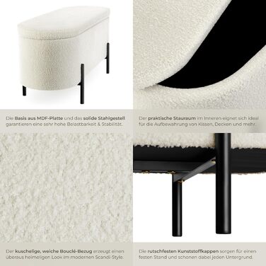 Лавка для зберігання tectake, скриня з кришкою, м&39яка лава/лава для зберігання/лава біля ліжка з місцем для зберігання, ящик для зберігання, скриня для зберігання, оббита тканиною букле в скандинавському стилі