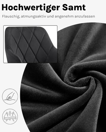 Комплект із 2 обідніх стільців з підлокітниками та спинками, для їдальні, вітальні, кухні, м&39які кухонні стільці з оксамитовим покриттям, металеві ніжки, чорний, комплект із 2 шт.