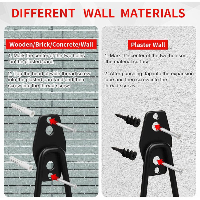 Настінний гачок Гараж, гачок для обладнання, подвійний гачок 10 шт. , настінний гачок важкий для драбини, інструменти, шланг, електроінструменти - червоний червоний 10 шт., 3-H