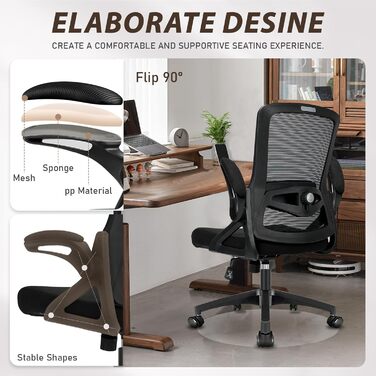 Ергономічне офісне крісло, стілець для роботи з відкидними підлокітниками, регульоване по висоті офісне крісло з регульованою поперековою опорою та безшумними колесами, крісло для керівника, вантажопідйомність 120 кг