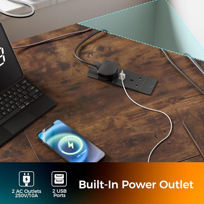 Геймерський стіл Mondeer L-подібної форми зі світлодіодним підсвічуванням, 130 x 130 см, кутовий стіл з 2 портами зарядки USB та 2 розетками живлення, двосторонній стіл з полицею та підставкою для монітора, для домашнього офісу, спальні, коричневий 130 x 