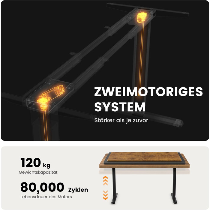 Каркас столу ErGear з регулюванням висоти та 2 потужними двигунами, стіл з електричним регулюванням висоти, вантажопідйомність до 120 кг, каркас столу з 4 налаштуваннями пам&39яті (чорний)