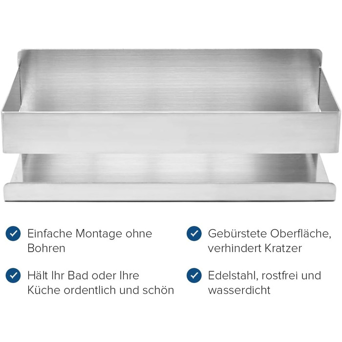 Полиця для душу Joejis з нержавіючої сталі - самоклеюча, без свердління - кутова полиця у ванну кімнату - тримач для душу, полиця для зберігання шампуню та засобів для душу - чорний/срібний (полірована нержавіюча сталь)