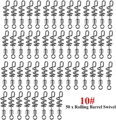 Рибальські вертлюги, вертлюги для рибальських бочок, поворотні бочки, вертлюги з гвинтовою кришкою, зєднувачі для гачків для прісноводної морської наживки Аксесуари для рибальських снастей, 50 шт.