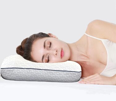 Подушка з піни з ефектом пам&39яті - ортопедична подушка для підтримки шиї. Матеріал високої щільності краще знімає тиск на шию. Ергономічна подушка зі знімним чохлом, який можна прати. Білий колір.