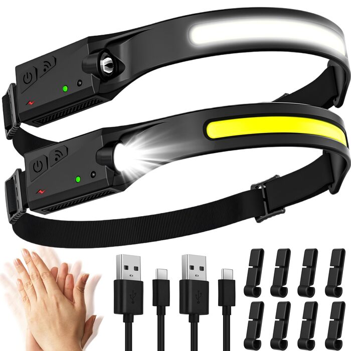 Акумуляторний світлодіодний налобний ліхтар, суперяскравий 2000 люмен, 5 режимів світла, 1200 мАг, надлегкий 230, водонепроникний IPX4, ідеально підходить для кемпінгу, бігу, риболовлі, пробіжок, 2 шт.