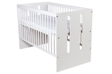 Дитяче ліжко Paulus White 12060 см Дитяче ліжечко/ліжечко з 3 рівнями регулювання висоти Лакована сосна та МДФ Стійке та безпечне (матрац не входить до комплекту)