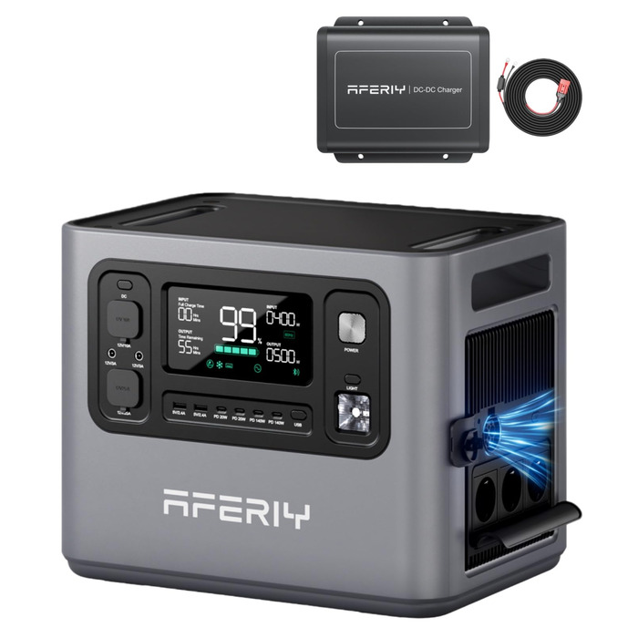 Комплект електростанції AFERIY 2800 Вт, 2048 Втгод, зарядний пристрій DC060 580 Вт постійного струму, швидка зарядка 45 хв, 13 виходів, чиста синусоїда 230 В, ДБЖ, сонячний генератор для кемпінгу/домашнього офісу, 2025, новий P280DC60