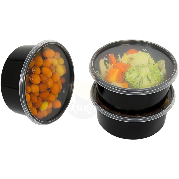 Набір контейнерів для зберігання їжі з кришками, 100 предметів, герметичні, багаторазові, можна використовувати в мікрохвильовій печі, можна мити в посудомийній машині (100, чорні, 350 мл) Чорний 350 мл 100