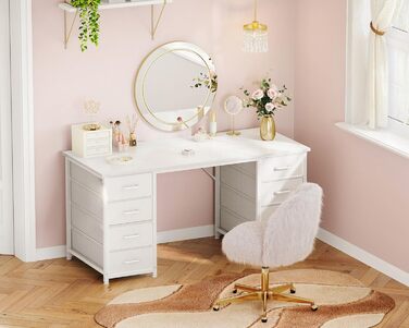 Письмовий стіл Coleshome з 8 тканинними шухлядами, 120x48 см, білий стіл з місцем для зберігання, універсальний комп&39ютерний стіл, офісний стіл, ПК-стіл, офісний стіл для офісу, вітальні, домашнього офісу, 120x48 см, білий