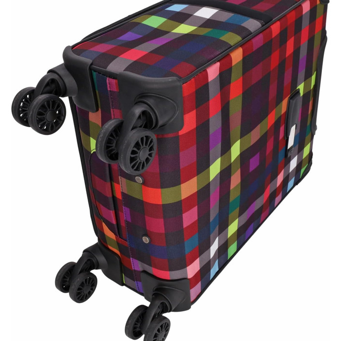 Дорожній візок SoftLITE 4w Валіза з міцного поліестеру Легкий візок з чотирма подвійними колесами Кодовий замок TSA (різнокольорова клітинка, S - ручна поклажа 55 см) Різнокольорова клітинка