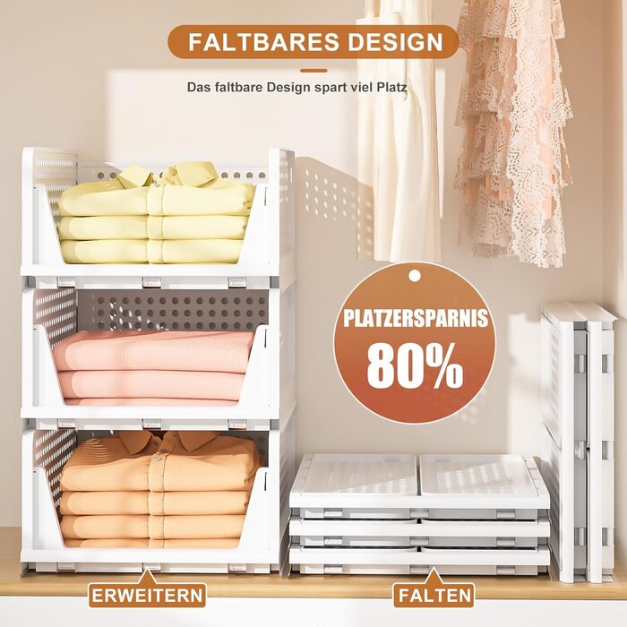 Елементний штабельований органайзер для гардеробу, складний органайзер для гардеробу, система зберігання в гардеробі, компактні коробки для зберігання та вставки для шухляд, білий, 5 шт. у упаковці, великий, 5-