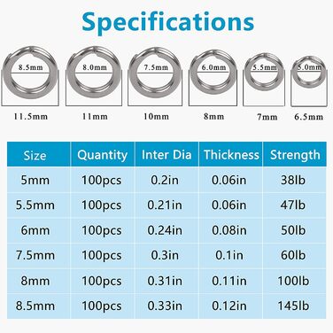 Стопорні кільця OROOTL Рибальські роздільні кільця з нержавіючої сталі, 100 шт. Високоміцні рибальські приманки Високі гачки Рибальські гачки Розєм Подвійне стопорне кільце Кільце для наживки Набір аксесуарів для морської риболовлі