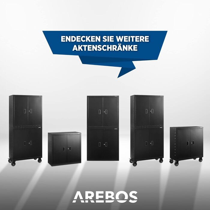 Картотечна шафа Arebos, офісна шафа, шафа для зберігання, шафа для матеріалів, сталева шафа Полиця з регульованою висотою 90x90x40 см чорного кольору