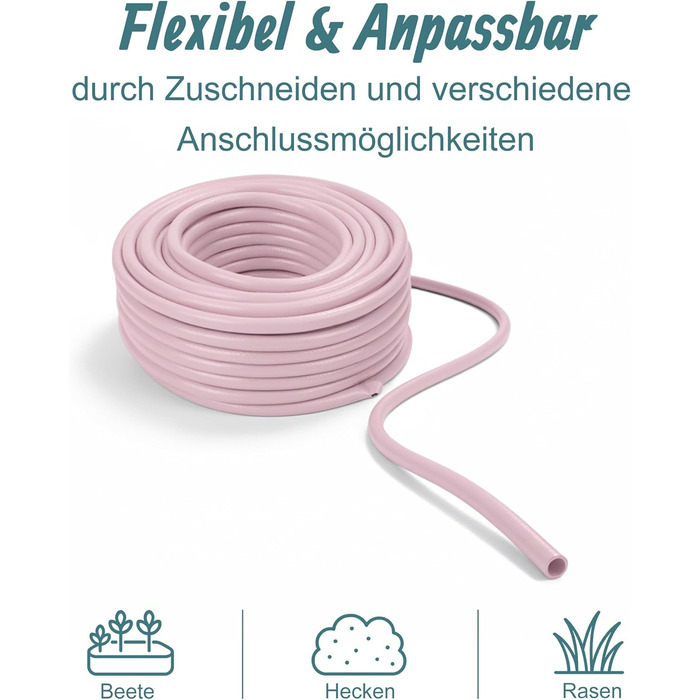 Шланг садовий Relaxdays, 50 м, універсальний водяний шланг 1/2, стійкий до УФ-випромінювання та погодних умов, тканинний садовий шланг, PP, рожевий