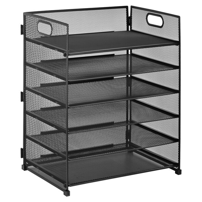 Металевий настільний органайзер, 6 відділень для листів та документів (A4), чорний, металевий настільний органайзер з ручкою, органайзер для шухляд 32x23x40 см, офісне приладдя для паперу A4, книг, журналів