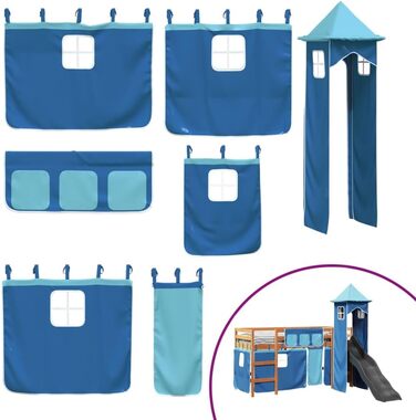 Дитяче ліжко-горище з вежею синє 90x200 см з масиву сосни