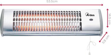 Настінна кварцова плита Ardes AR437B з 2 нагрівальними елементами та 2 рівнями потужності, 1200 Вт, сріблястого кольору Silver 1 QUARTZ