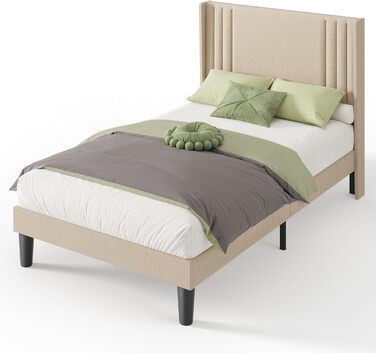 М&39яке ліжко 120x200 см, каркас ліжка з узголів&39ям та рейковою основою, м&39який каркас ліжка, міцне тканинне ліжко для дорослих та підлітків, бежевий 120x200 см