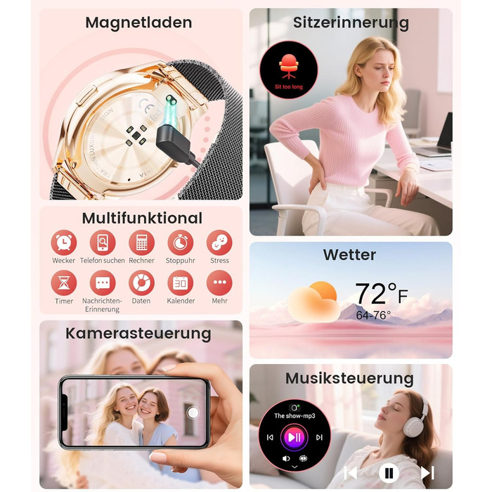 Жіночий смарт-годинник LIGE (2 ремінці), 1,43-дюймовий HD AMOLED-дисплей, смарт-годинник з функцією телефону, фітнес-годинник, спортивний годинник з понад 120 спортивними режимами, відстеження сну, відстеження менструального циклу, годинник для iOS/Androi