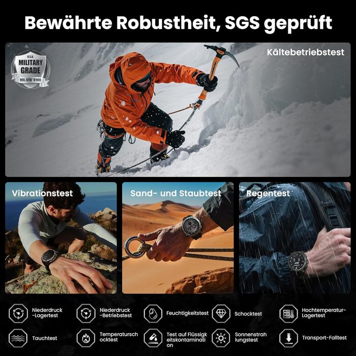 Розумний годинник KOSPET Tank T4 GPS для чоловіків, повністю з нержавіючої сталі, 6 супутників та офлайн-карти, водонепроникність 10 атм (занурення до 45 м), 50-денний час роботи від батареї, дзвінки Bluetooth, цілодобовий монітор серцевого ритму/сну, чор