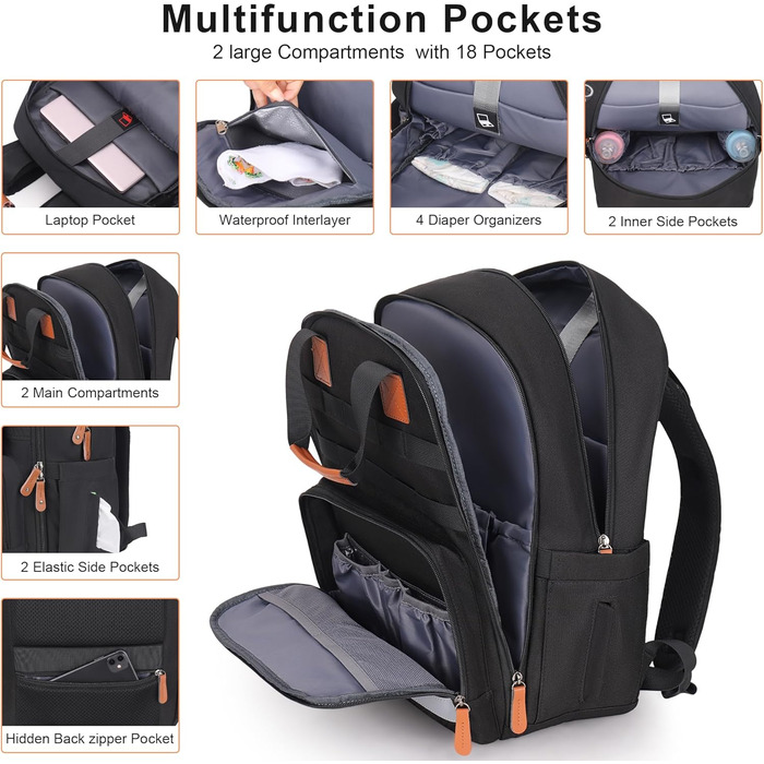 Пеленальний мішок, пеленальний рюкзак Великий рюкзак зі знімною сумкою для тіла та ремінцями для коляски, сумка для пелюшок для ма