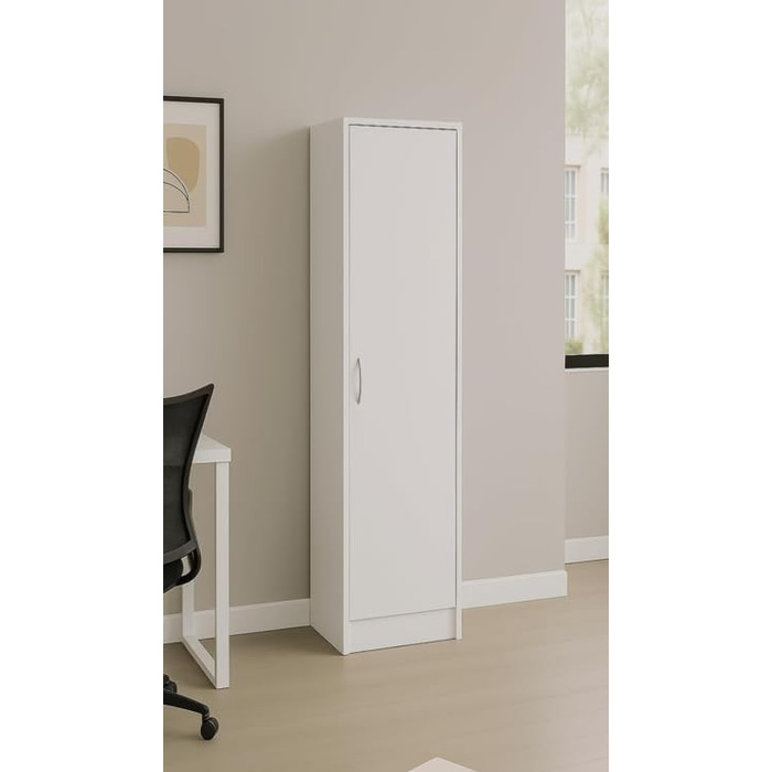 Шафа з 5 полицями - Шафа шириною 40 см, висотою 185 см, глибиною 35 см - Спальня, дитяча кімната, білизняна шафа, ванна кімната - 1 дверцята, білий