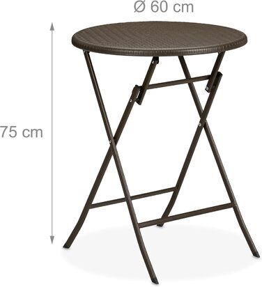 Садовий стіл Relaxdays під ротанг, круглий, ВxГ 75 x 60 см, коричневий Балконний стіл, вуличний стіл, пластик та метал