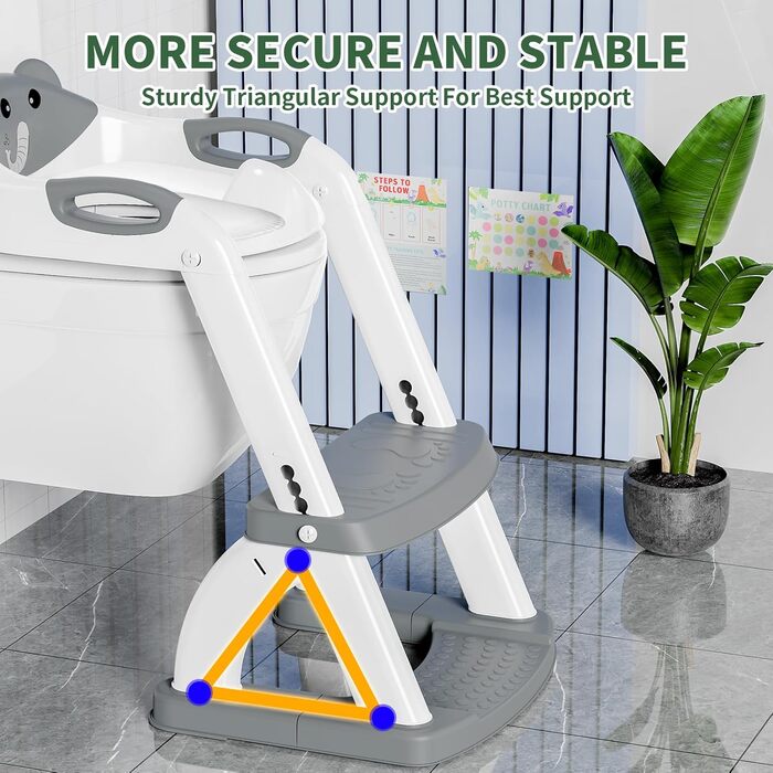 Дитяче сидіння для унітазу зі сходинками, регульоване по висоті, складне дитяче сидіння для унітазу 2 в 1 з м&39яким сидінням, сті