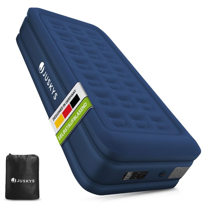 Надувний матрац Juskys Sapri M синього кольору - самонадувальний надувний матрац на 1 особу - надувний матрац для гостьового ліжка або кемпінгу - вбудований насос, синій, одномісний
