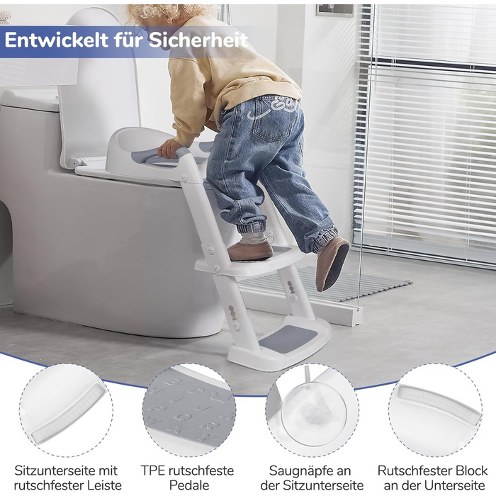 Дитяче сидіння для унітазу DEANIC зі сходами, горщик із драбинкою та ПУ, сидіння для унітазу для дітей від 1 до 7 років, сидіння д