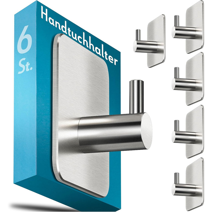 Рушникосушка Menz без свердління, 6 шт. - гачки для рушників для ванної з нержавіючої сталі, водонепроникні клейкі гачки, стильні