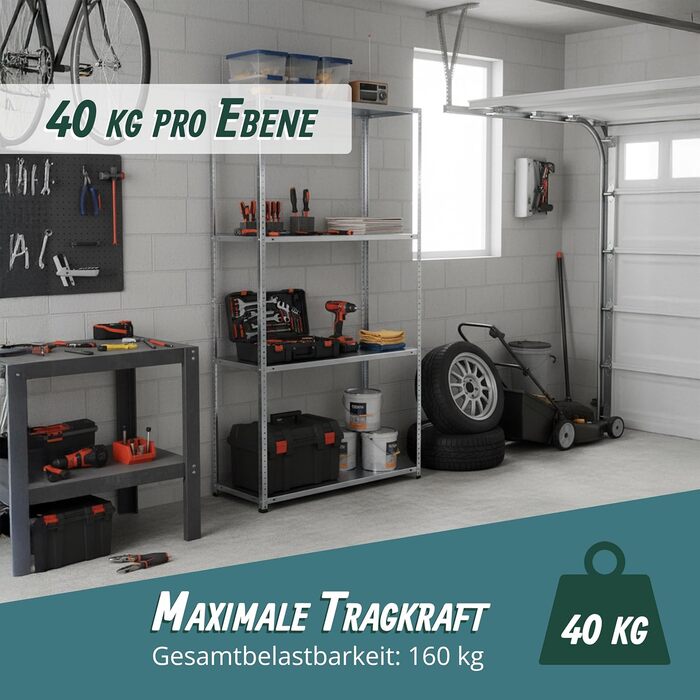 Стелаж для зберігання Relaxdays, сталь, ВШХ 145x75x30 см, до 160 кг, 4 полиці, для підвалу, гаража та майстерні, надміцний стелаж, сріблястий