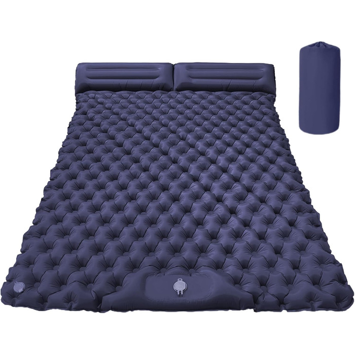 Килимок для кемпінгу, надувний матрац з подушкою, надувний килимок для сну, 180 x 120 x 5 см, ідеально підходить для піших прогулянок, подорожей на природі, кемпінгу на автомобілі, трекінгу та пригод у дикій природі, темно-синій