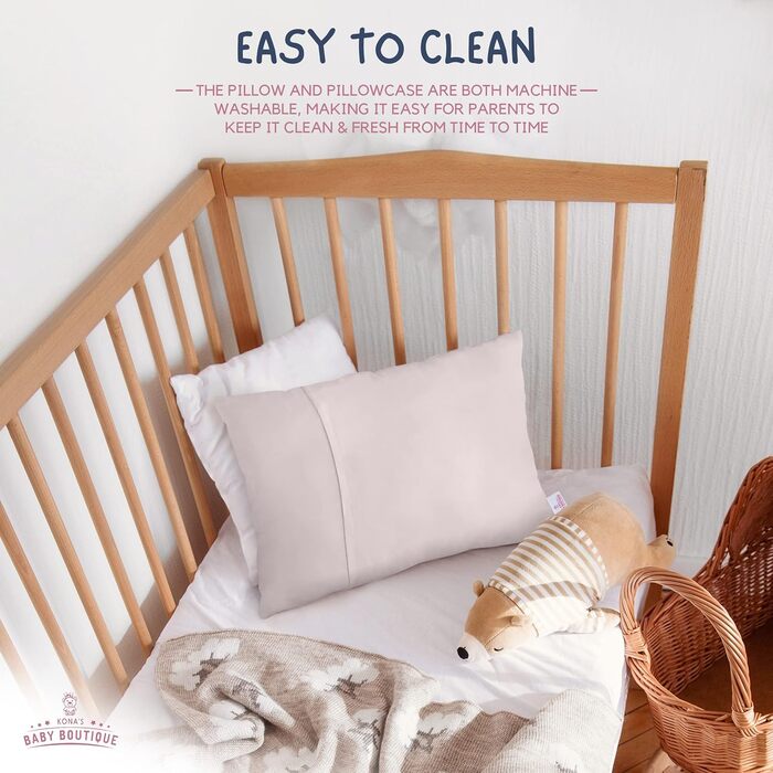 Дитяча подушка Kona's Baby Boutique з м'якою бамбуковою наволочкою, 33 x 45,7 см, ідеальна дитяча подушка для сну, 2 роки, дихаюча