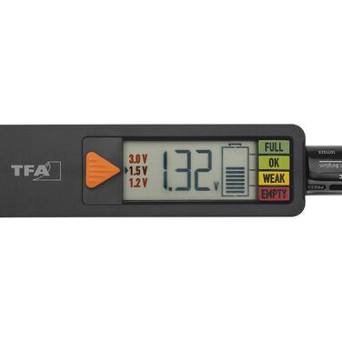 Тестер для батарейок та акумуляторів (AAA, AA, C, D, таблеточні, блокові). Показує рівень заряду/напругу. Простий та швидкий у використанні, чорний., 98.1126.01
