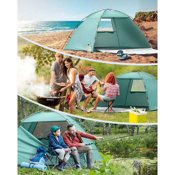 Намет Forceatt Beach Shelter, портативний надлегкий пляжний намет, сонцезахисний намет для 3-4 осіб, із захистом від ультрафіолету 50, легке встановлення, для сім&39ї, пляжу, саду, кемпінгу, світло-зелений