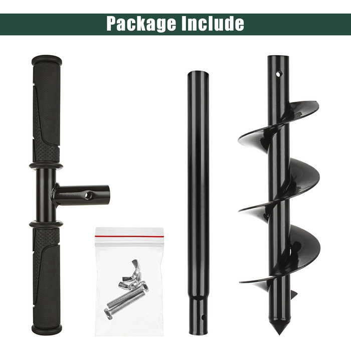 Ручний бур для землі, 10 x 60 см, набір садових бурів, чорний бур, сталевий бур для акумуляторної дрелідини, для саду, посадки та глибокого розпушування ґрунту