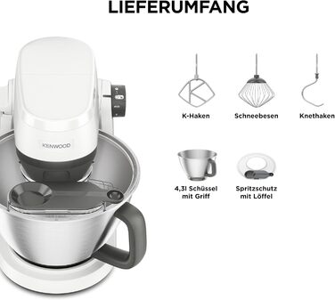 Кухонна машина Kenwood Multi Tasker (KHC30.000WH), 1000 Вт, чаша 4,3 л, місткість тіста 1,7 кг, 7 швидкостей, біла, з 3 аксесуарами