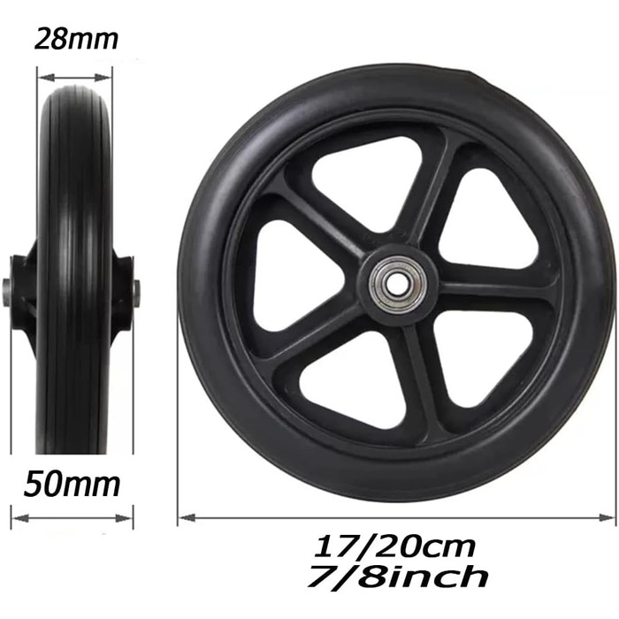 Ролики для інвалідних візків, 1 пара, 7 дюймів/8 дюймів, ролики для інвалідних візків, заміна передніх коліс, шини для інвалідних візків, ручна заміна коліс для інвалідних візків, аксесуари для інвалідних візків (розмір 7 дюймів/17 см) 7in/17cm