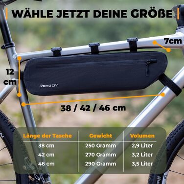 Сумка для рами Rovativ Bikepacking 46 см 100 водонепроникна - Велосипедна сумка для гравійних велосипедів та ультрасайклінгу 3,5 л 46 см