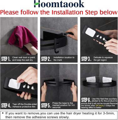 Полиця для душу Hoomtaook Кутова полиця Кошик для душу Полиці для душу без свердління для ванної кімнати, матове покриття, полиця для ванної кімнати, 2 шт. чорного кольору